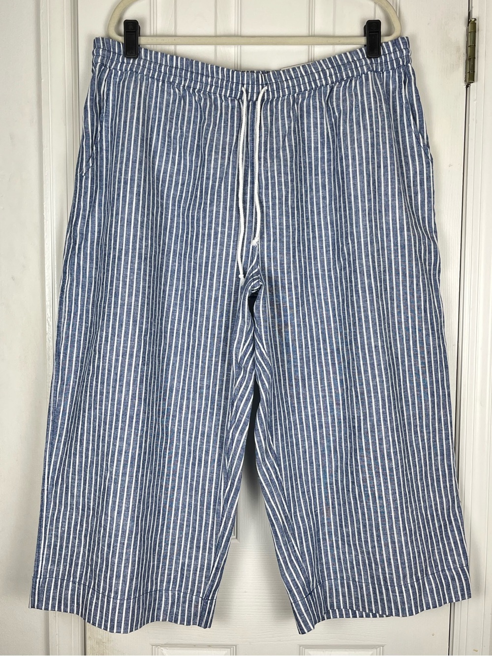 NWT Beach Lunch Lounge Linen Blend Stripe Margot Cerulean Wide Leg Crop Pant XXL